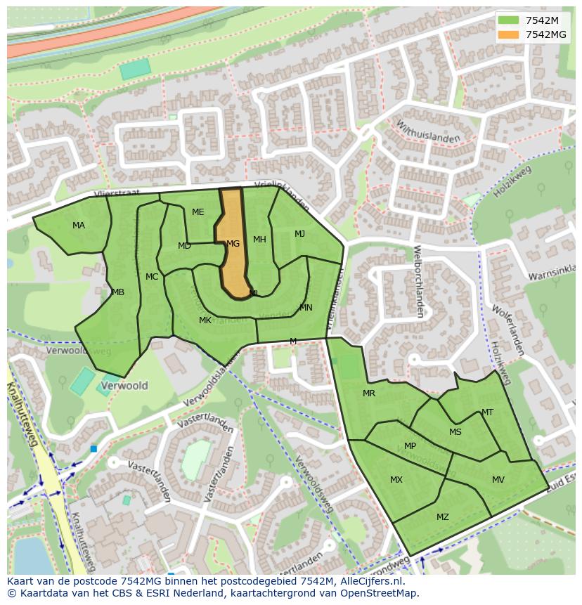 Afbeelding van het postcodegebied 7542 MG op de kaart.