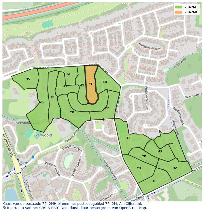 Afbeelding van het postcodegebied 7542 MH op de kaart.