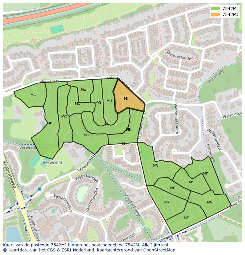 Afbeelding van het postcodegebied 7542 MJ op de kaart.