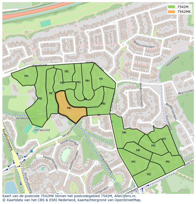 Afbeelding van het postcodegebied 7542 MK op de kaart.