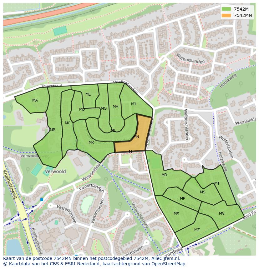 Afbeelding van het postcodegebied 7542 MN op de kaart.