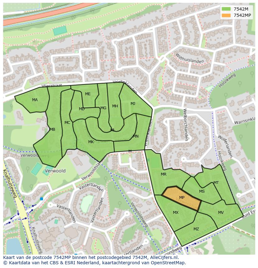 Afbeelding van het postcodegebied 7542 MP op de kaart.