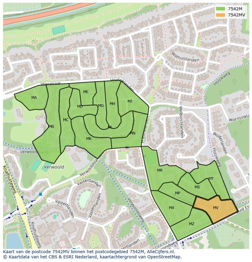 Afbeelding van het postcodegebied 7542 MV op de kaart.