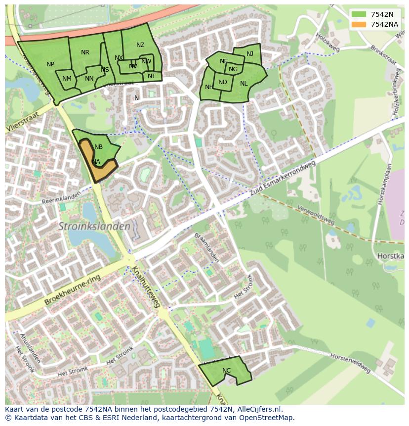 Afbeelding van het postcodegebied 7542 NA op de kaart.