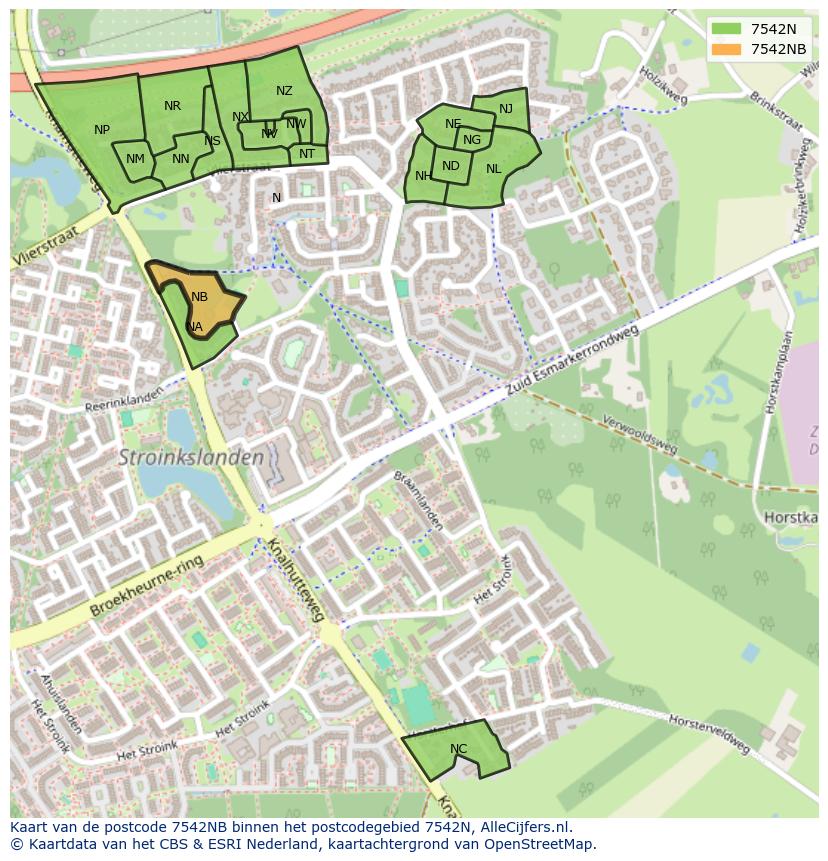 Afbeelding van het postcodegebied 7542 NB op de kaart.