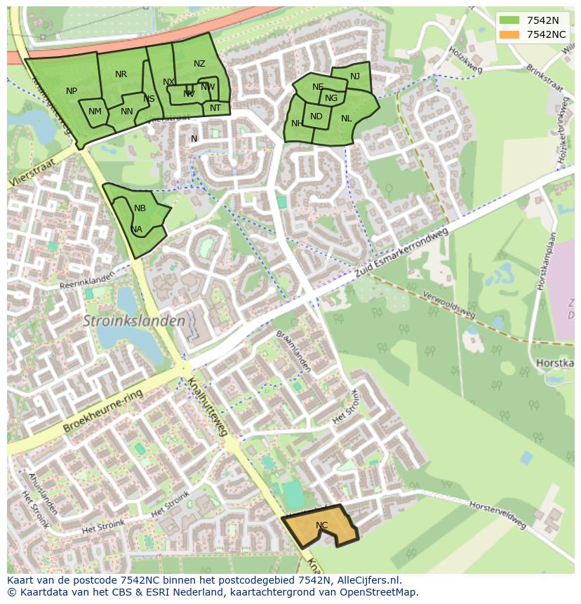 Afbeelding van het postcodegebied 7542 NC op de kaart.