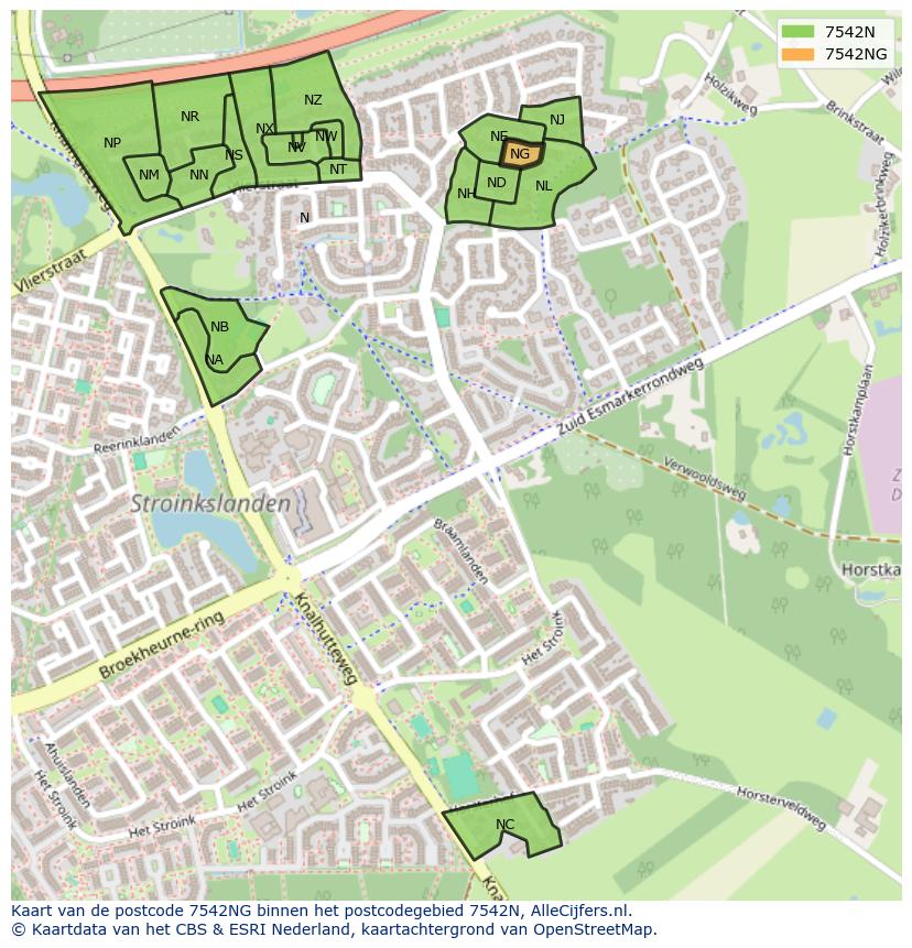 Afbeelding van het postcodegebied 7542 NG op de kaart.