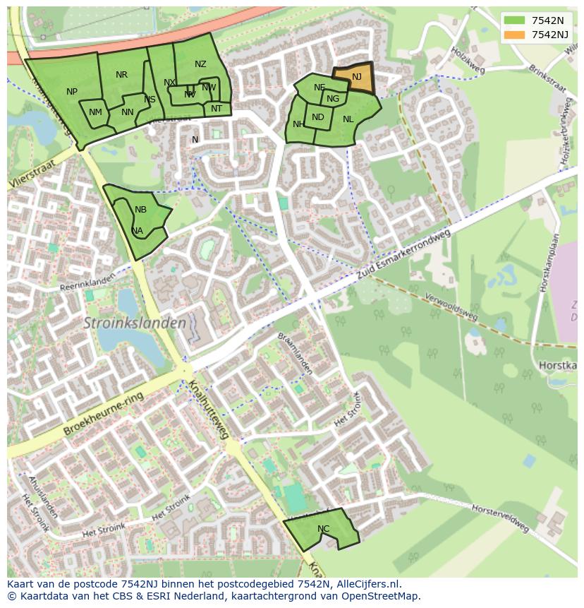 Afbeelding van het postcodegebied 7542 NJ op de kaart.