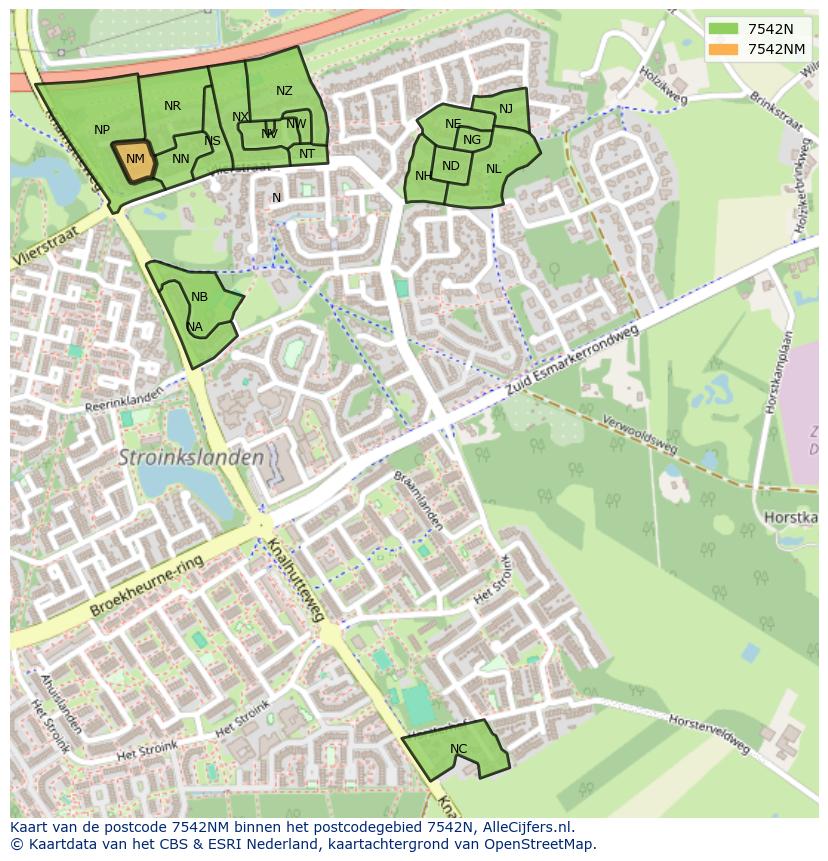 Afbeelding van het postcodegebied 7542 NM op de kaart.