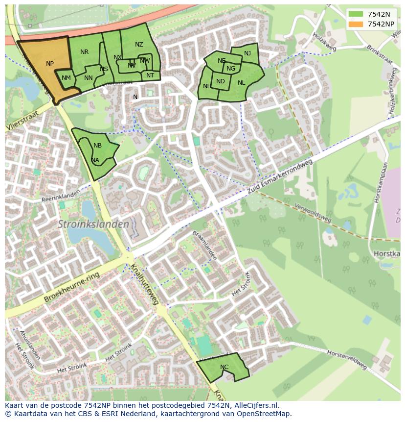 Afbeelding van het postcodegebied 7542 NP op de kaart.