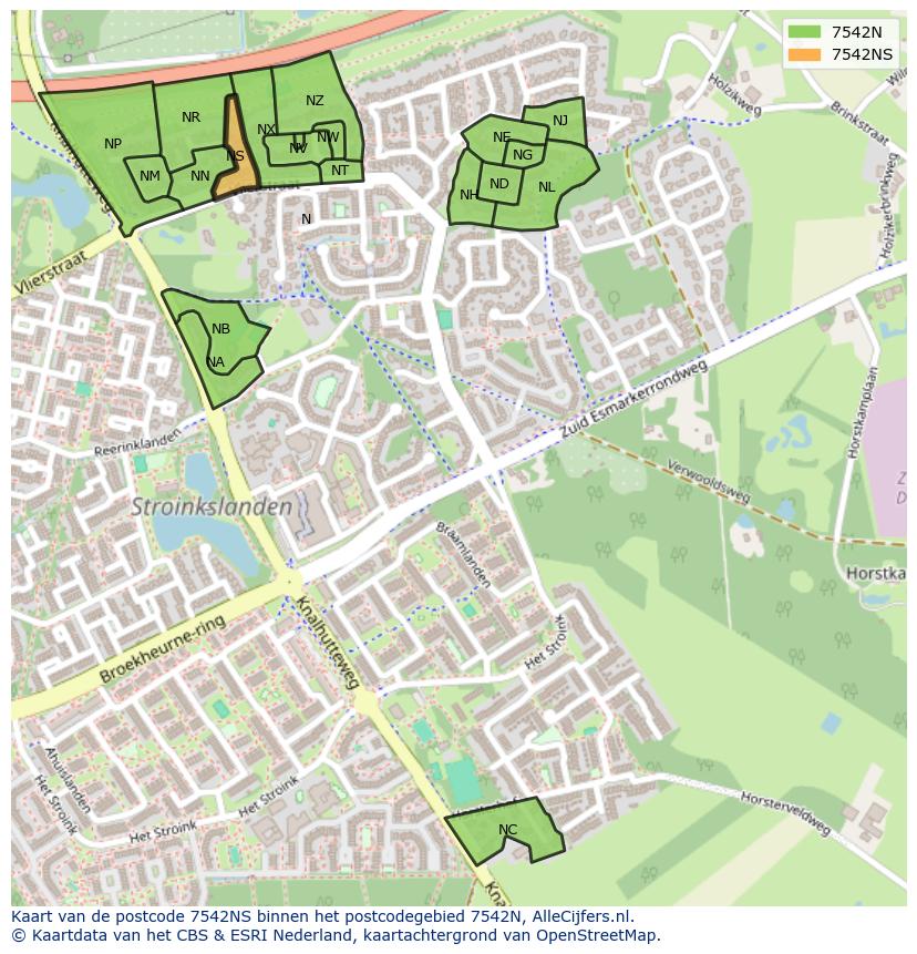 Afbeelding van het postcodegebied 7542 NS op de kaart.