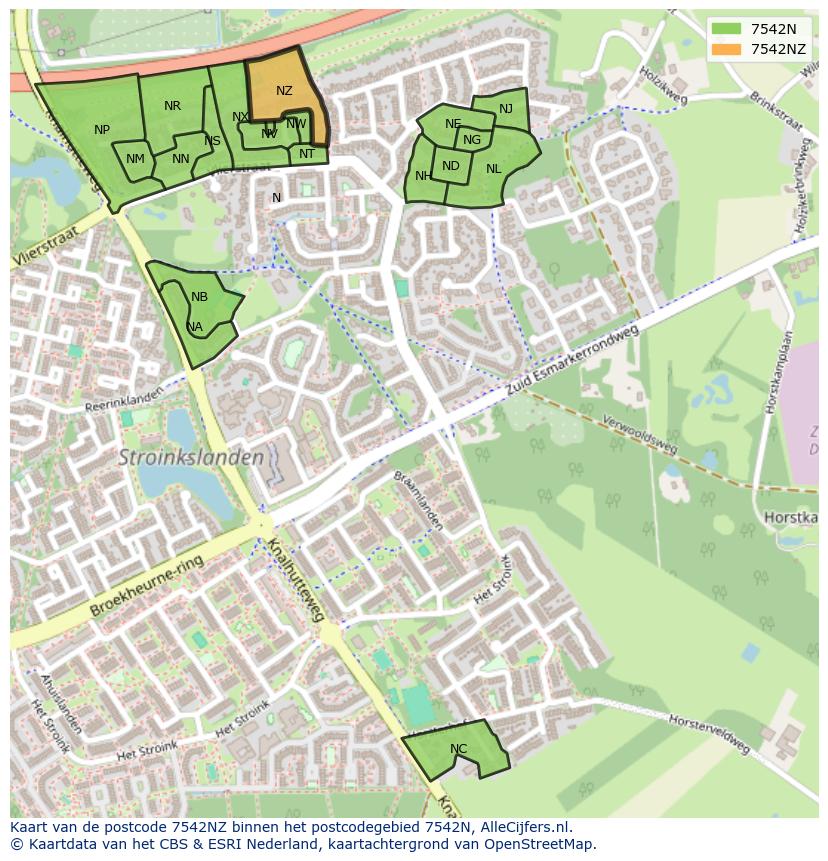Afbeelding van het postcodegebied 7542 NZ op de kaart.