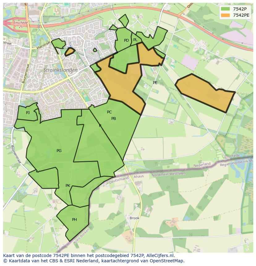 Afbeelding van het postcodegebied 7542 PE op de kaart.