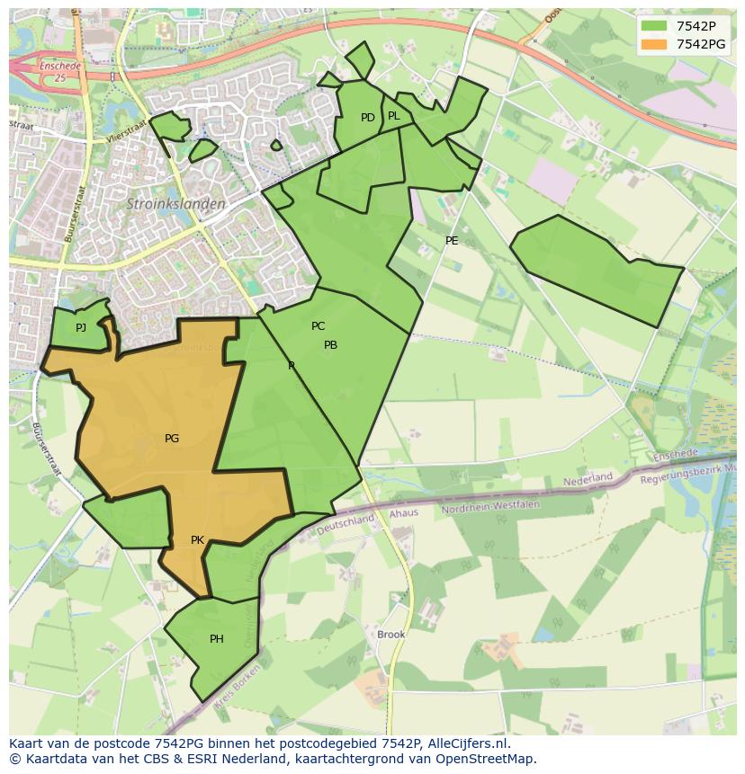 Afbeelding van het postcodegebied 7542 PG op de kaart.