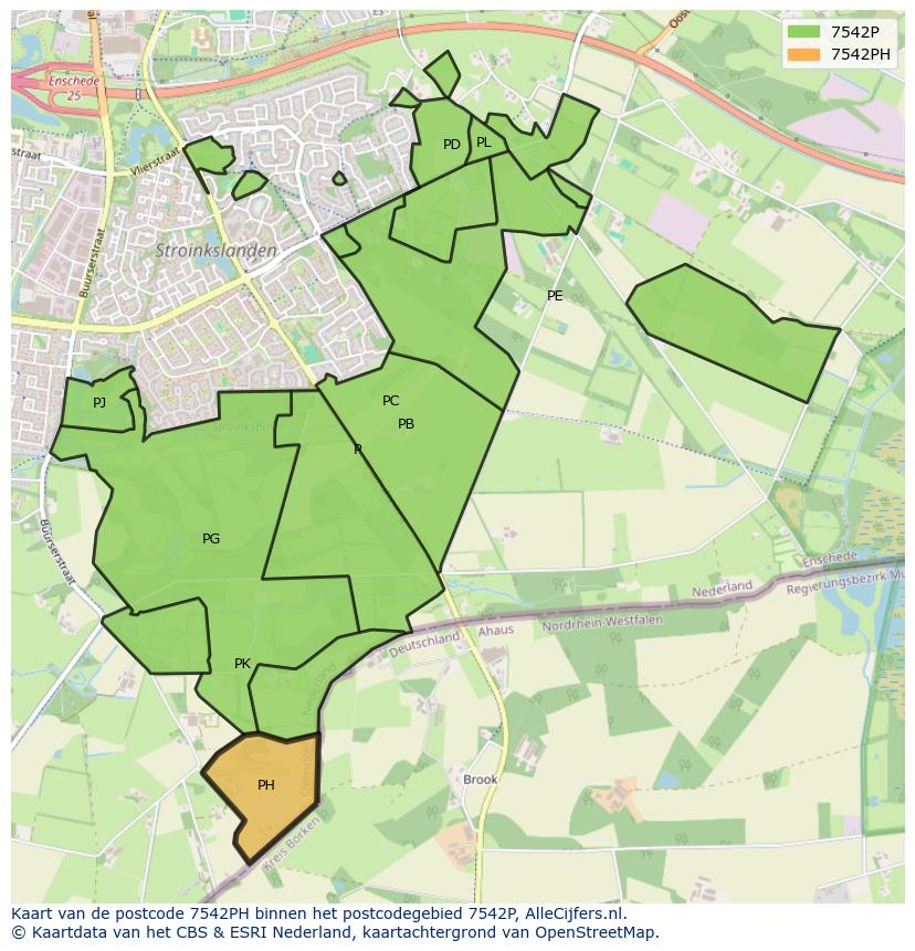 Afbeelding van het postcodegebied 7542 PH op de kaart.