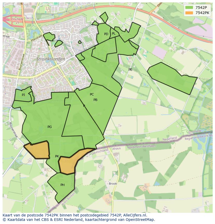 Afbeelding van het postcodegebied 7542 PK op de kaart.
