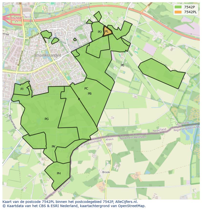 Afbeelding van het postcodegebied 7542 PL op de kaart.