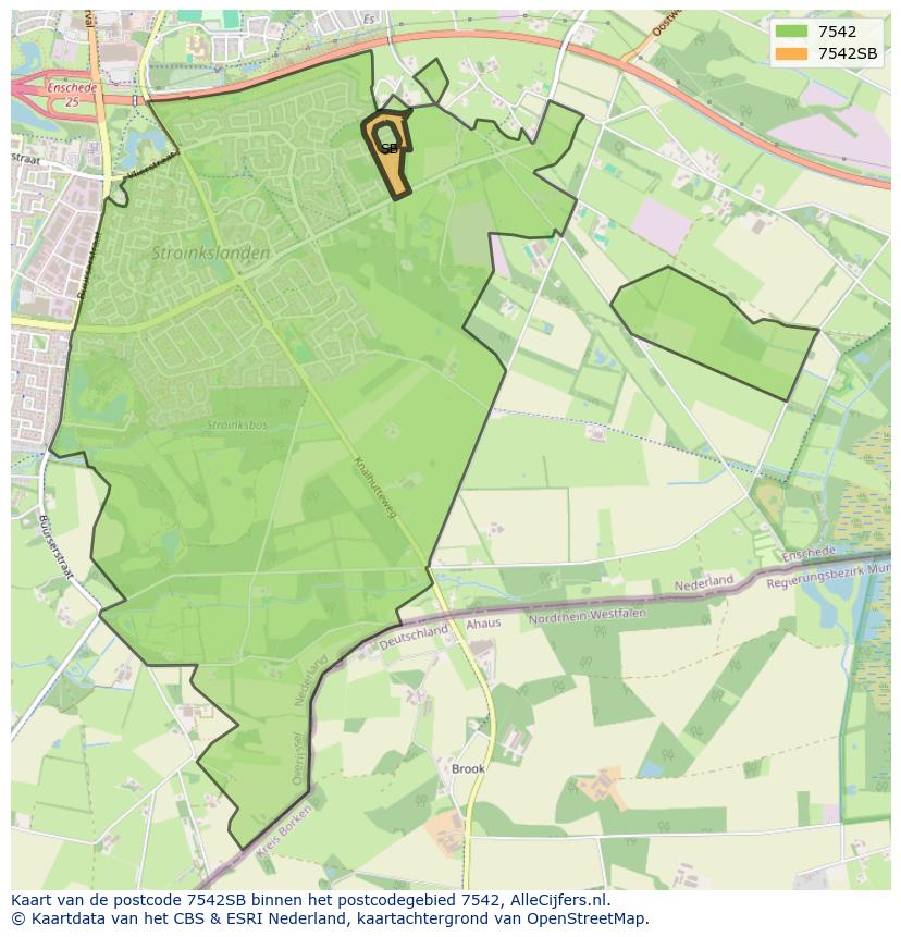 Afbeelding van het postcodegebied 7542 SB op de kaart.
