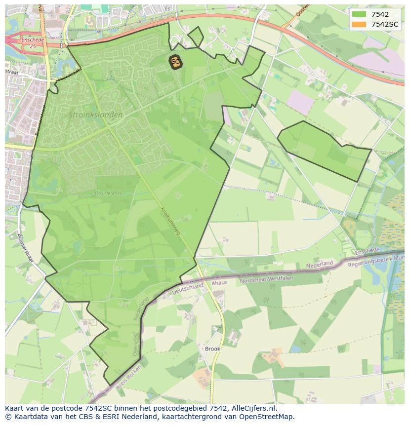 Afbeelding van het postcodegebied 7542 SC op de kaart.