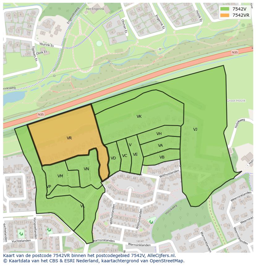 Afbeelding van het postcodegebied 7542 VR op de kaart.