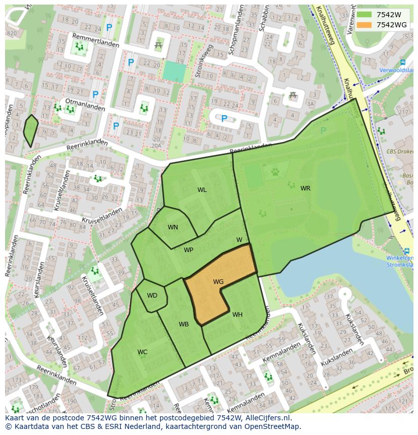 Afbeelding van het postcodegebied 7542 WG op de kaart.