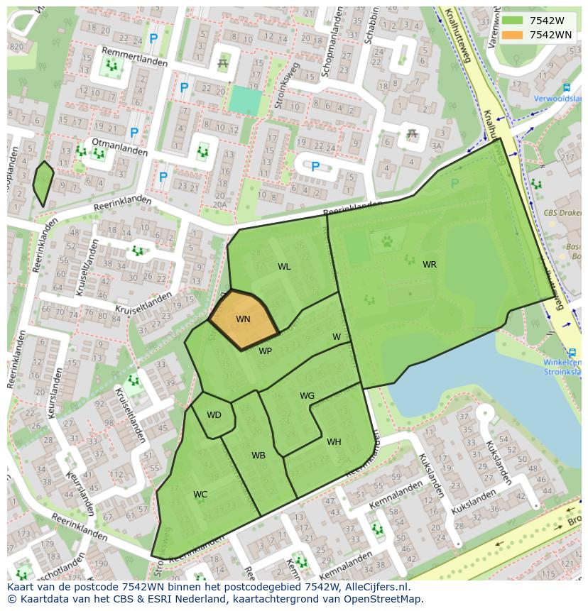 Afbeelding van het postcodegebied 7542 WN op de kaart.