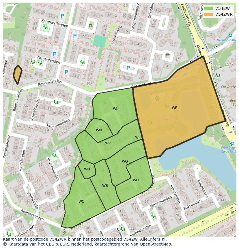 Afbeelding van het postcodegebied 7542 WR op de kaart.
