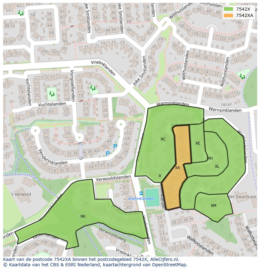 Afbeelding van het postcodegebied 7542 XA op de kaart.