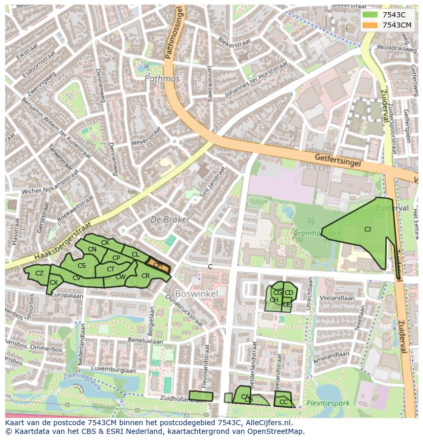 Afbeelding van het postcodegebied 7543 CM op de kaart.