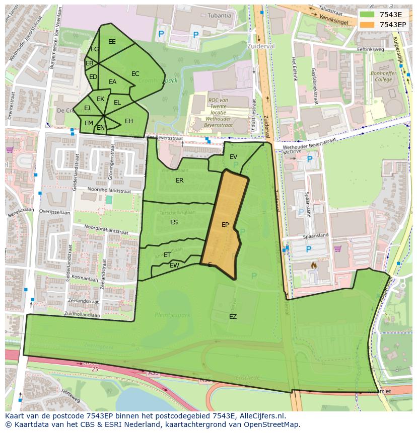 Afbeelding van het postcodegebied 7543 EP op de kaart.