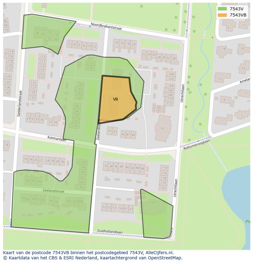 Afbeelding van het postcodegebied 7543 VB op de kaart.