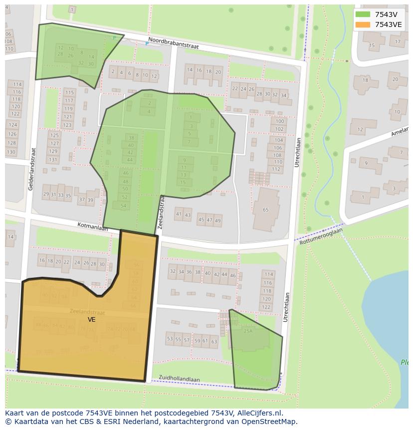Afbeelding van het postcodegebied 7543 VE op de kaart.
