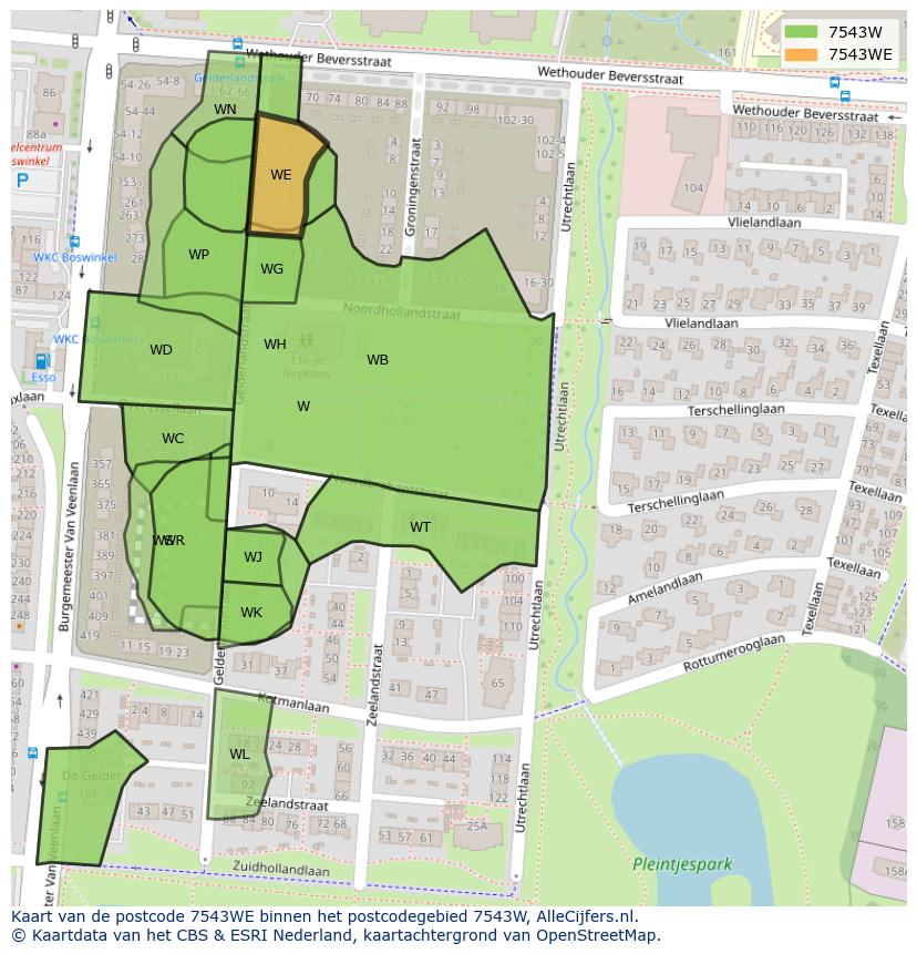 Afbeelding van het postcodegebied 7543 WE op de kaart.