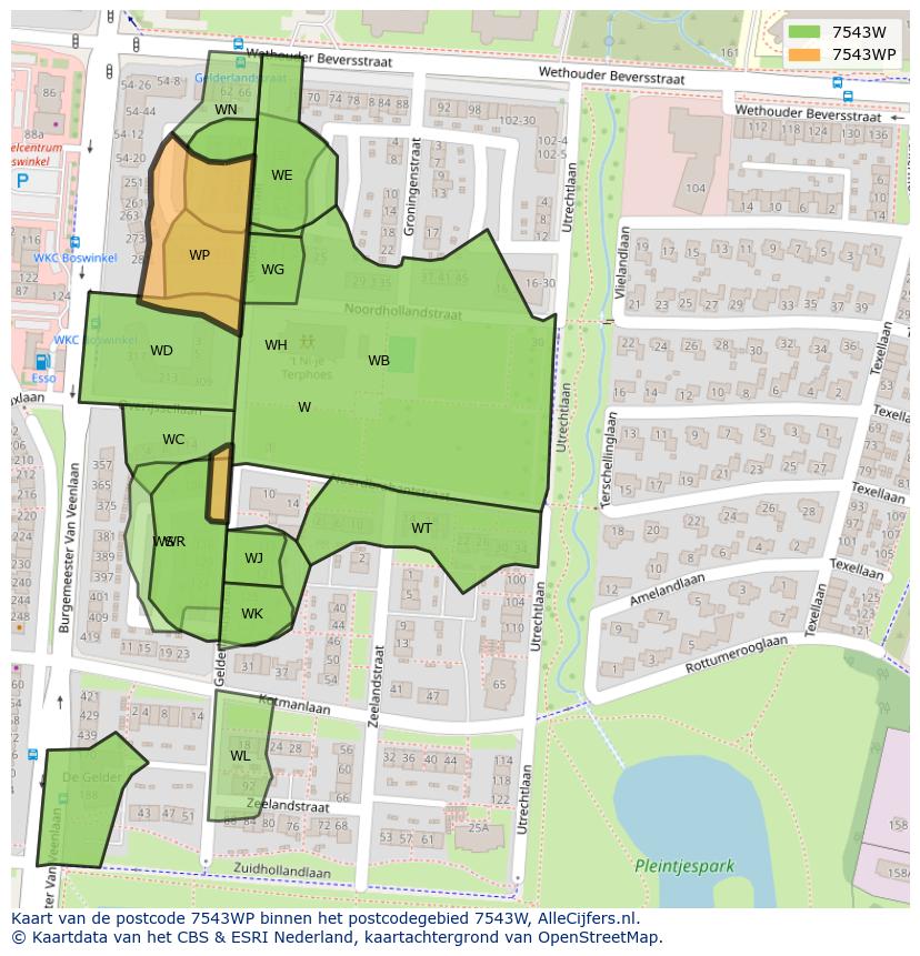 Afbeelding van het postcodegebied 7543 WP op de kaart.