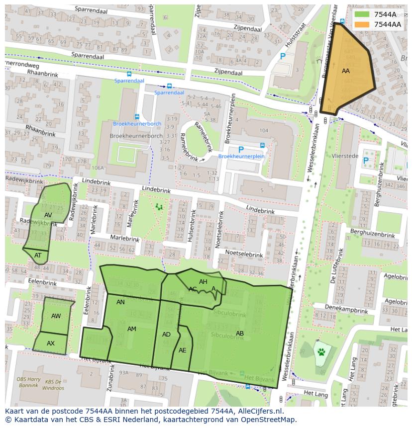 Afbeelding van het postcodegebied 7544 AA op de kaart.