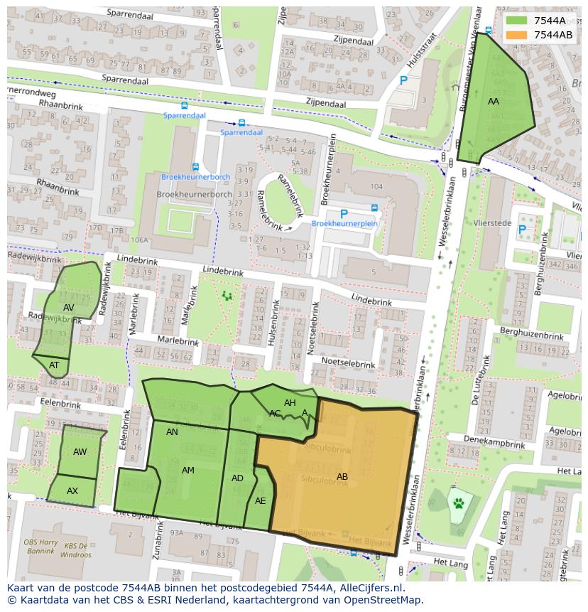 Afbeelding van het postcodegebied 7544 AB op de kaart.