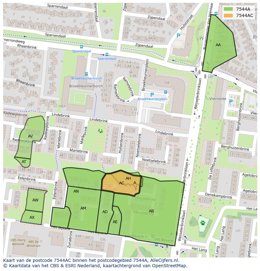 Afbeelding van het postcodegebied 7544 AC op de kaart.