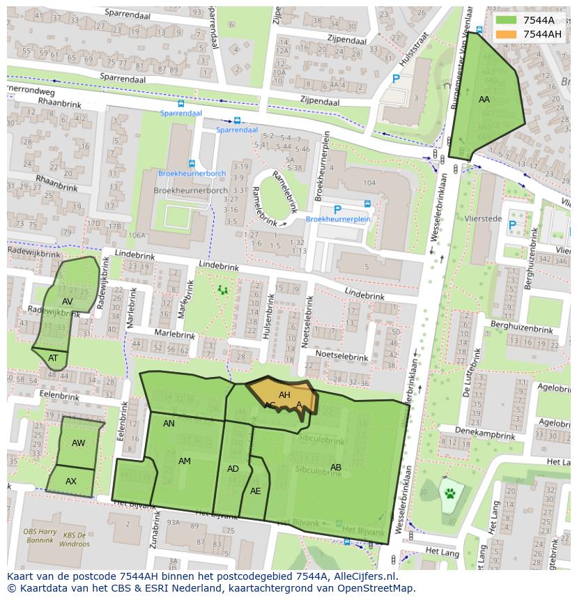 Afbeelding van het postcodegebied 7544 AH op de kaart.