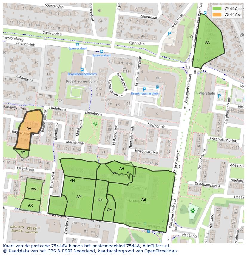 Afbeelding van het postcodegebied 7544 AV op de kaart.
