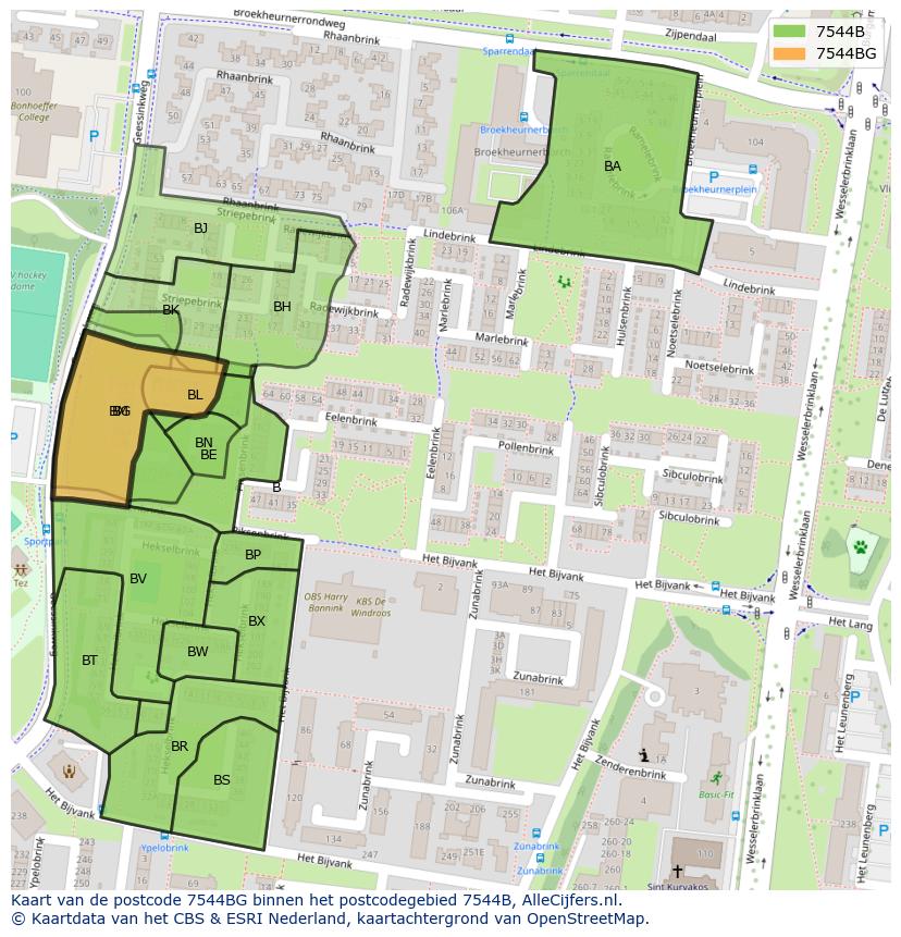 Afbeelding van het postcodegebied 7544 BG op de kaart.