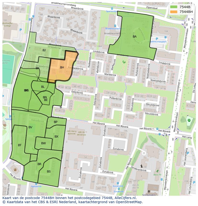 Afbeelding van het postcodegebied 7544 BH op de kaart.
