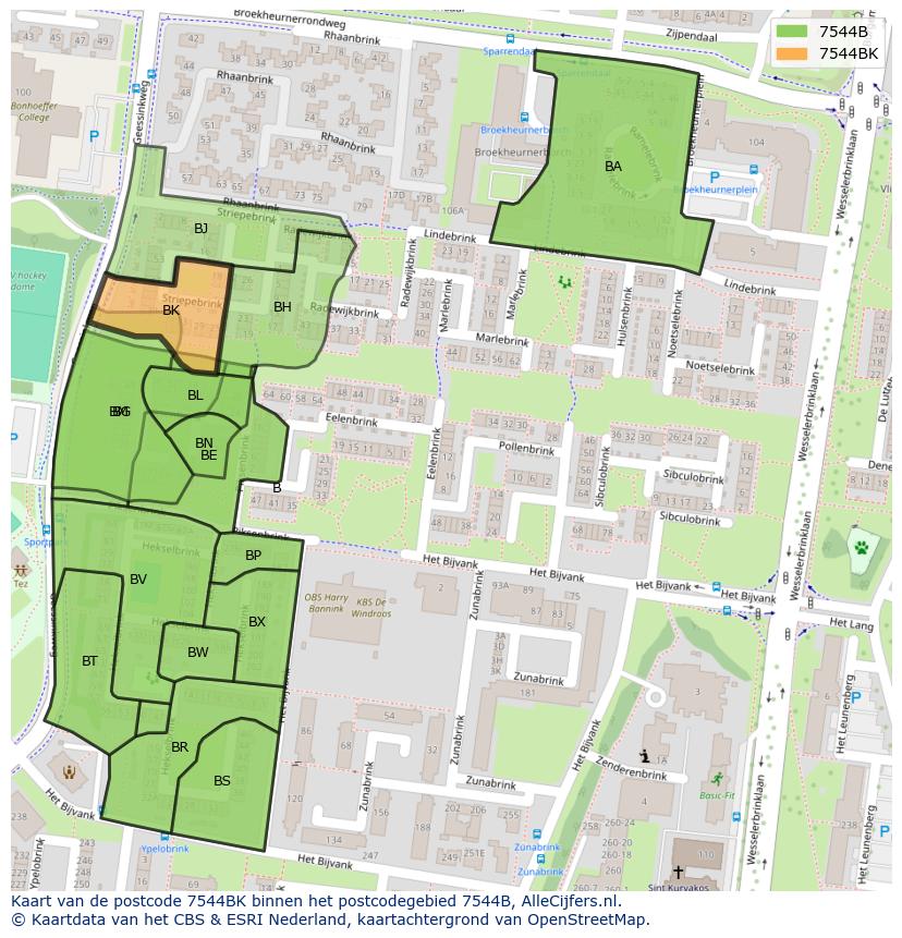 Afbeelding van het postcodegebied 7544 BK op de kaart.