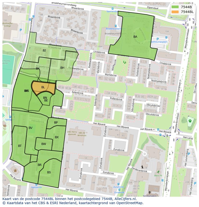 Afbeelding van het postcodegebied 7544 BL op de kaart.