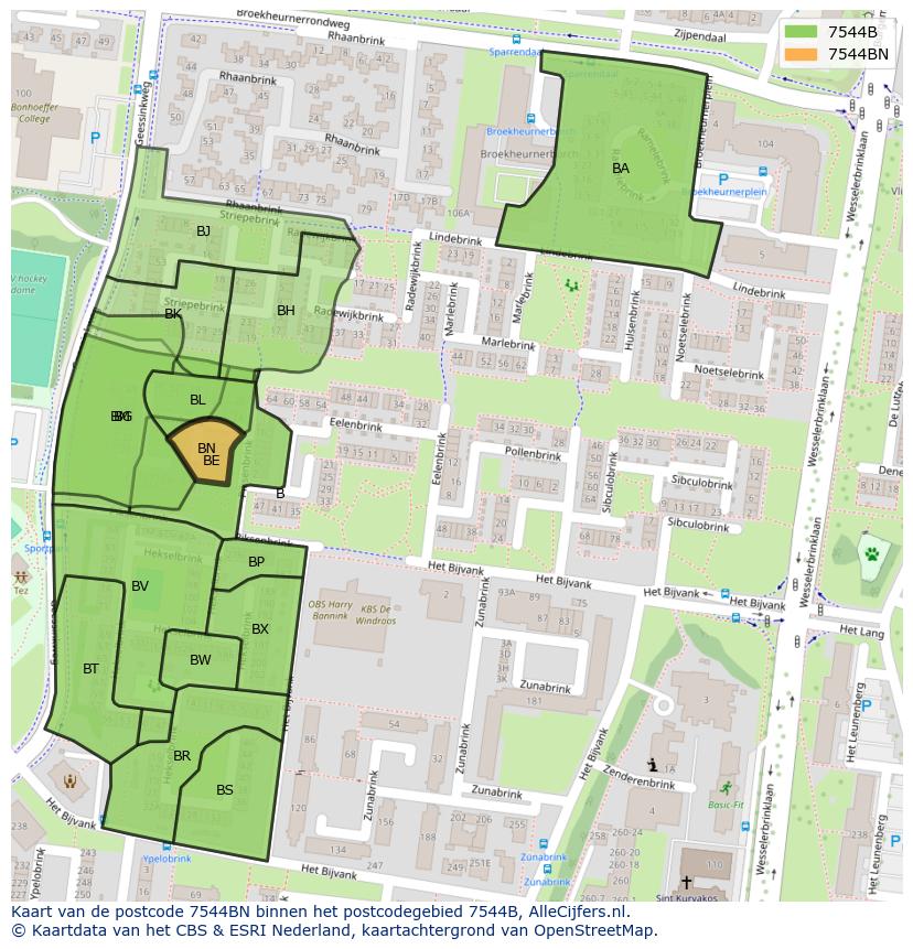 Afbeelding van het postcodegebied 7544 BN op de kaart.