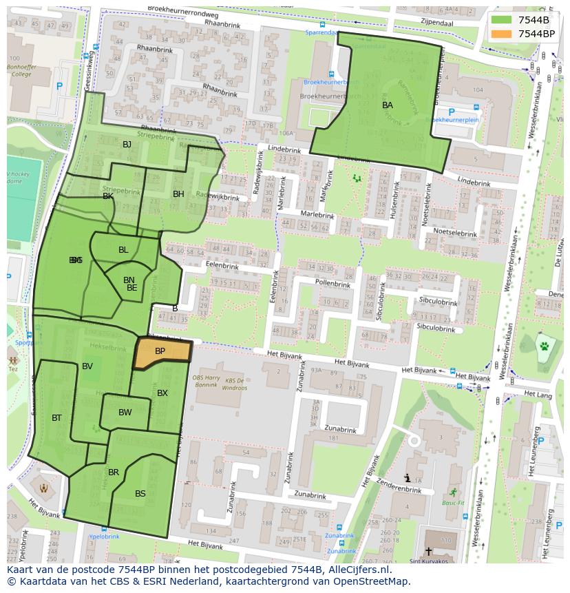 Afbeelding van het postcodegebied 7544 BP op de kaart.
