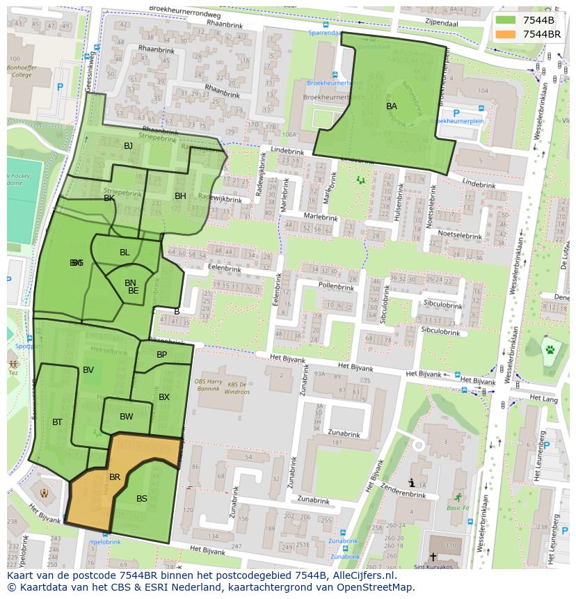 Afbeelding van het postcodegebied 7544 BR op de kaart.