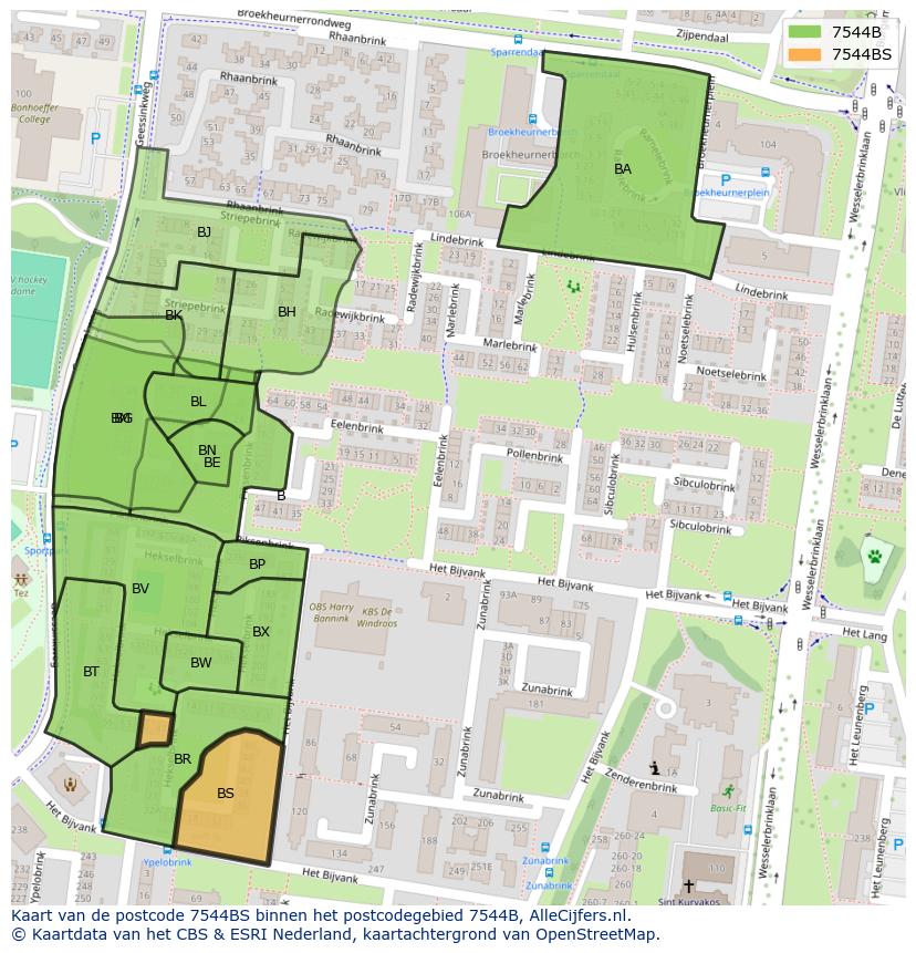 Afbeelding van het postcodegebied 7544 BS op de kaart.
