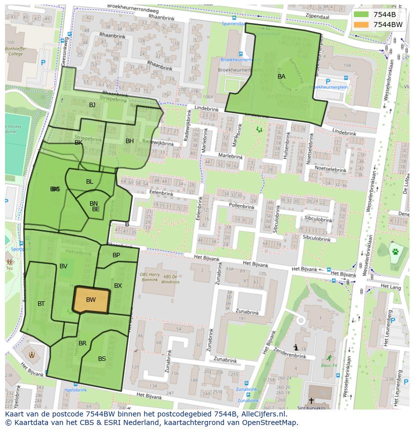 Afbeelding van het postcodegebied 7544 BW op de kaart.