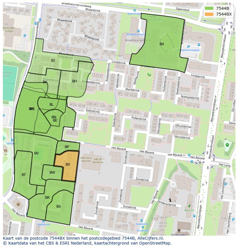 Afbeelding van het postcodegebied 7544 BX op de kaart.