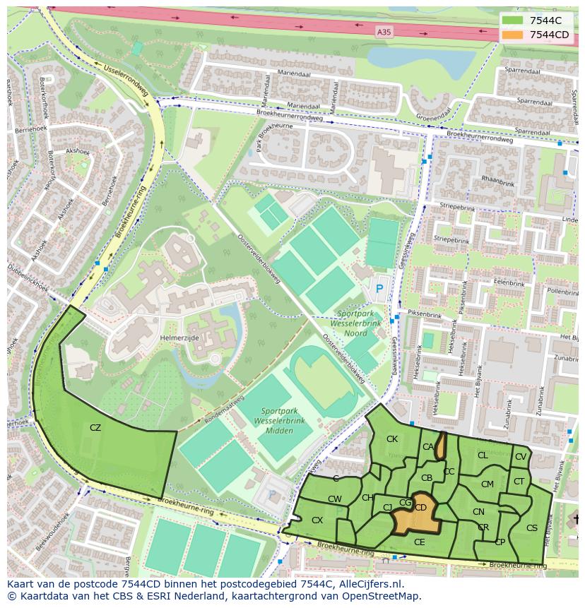 Afbeelding van het postcodegebied 7544 CD op de kaart.